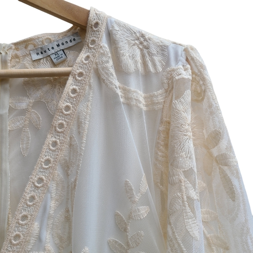 Haute Monde Sheer Embroidered Lace Maxi Dress, Boho Festival, Size Medium - Picture 5 of 11